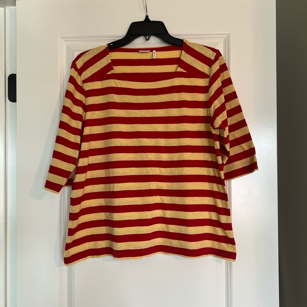 Toast Striped Red and Creamy Yellow Women's Top size L